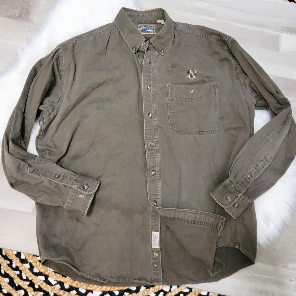 Vintage Upstream Gray Chamois Button Long Sleeve Shirt Mens Size XL